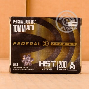 Photograph showing detail of 10MM FEDERAL PERSONAL DEFENSE HST 200 GRAIN JHP (200 ROUNDS)