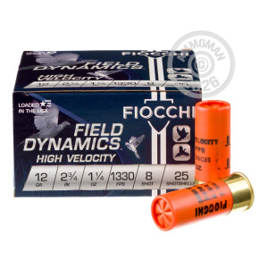 Photo detailing the 12 GAUGE FIOCCHI OPTIMA SPECIFIC HV 2-3/4“ 1-1/4 OZ. #8 SHOT (25 ROUNDS) for sale at AmmoMan.com.
