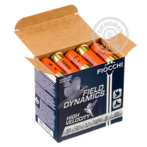 Photo detailing the 12 GAUGE FIOCCHI OPTIMA SPECIFIC HV 2-3/4“ 1-1/4 OZ. #8 SHOT (25 ROUNDS) for sale at AmmoMan.com.