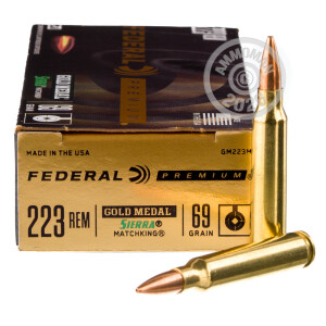 Image of the 223 REMINGTON FEDERAL PREMIUM SIERRA MATCHKING GOLD METAL 69 GRAIN BTHP (20 ROUNDS) available at AmmoMan.com.