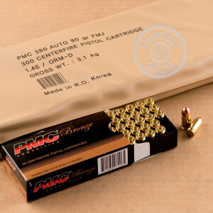 Photo of .380 Auto FMJ ammo by PMC for sale at AmmoMan.com.