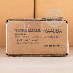 Photo detailing the .40 S&W WINCHESTER RANGER 165 GRAIN BONDED JHP (500 ROUNDS) for sale at AmmoMan.com.
