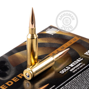Photo detailing the 6.5MM CREEDMOOR FEDERAL GOLD MEDAL BERGER 130 GRAIN HYBRID OTM (20 ROUNDS) for sale at AmmoMan.com.