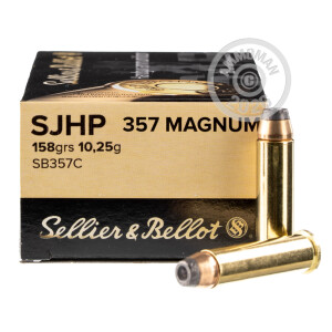 Photo detailing the 357 MAGNUM SELLIER & BELLOT 158 GRAIN SJHP (1000 ROUNDS) for sale at AmmoMan.com.