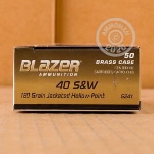An image of .40 Smith & Wesson ammo made by Blazer Brass at AmmoMan.com.