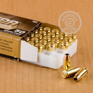 A photograph of 50 rounds of 180 grain .40 Smith & Wesson ammo with a JHP bullet for sale.