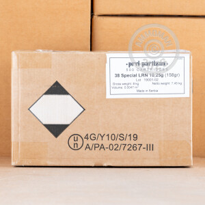 Photograph showing detail of 38 SPECIAL PRVI PARTIZAN 158 GRAIN LRN (50 ROUNDS)