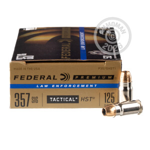 Photo detailing the 357 SIG FEDERAL PREMIUM 125 GRAIN HST JHP (50 ROUNDS) for sale at AmmoMan.com.