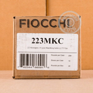 A photograph of 20 rounds of 69 grain 223 Remington ammo with a Hollow-Point Boat Tail (HP-BT) bullet for sale.