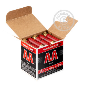 Photo detailing the 28 GAUGE WINCHESTER AA 2-3/4" 3/4 OZ. #9 SHOT (250 ROUNDS) for sale at AmmoMan.com.