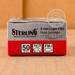 Image detailing the steel case and boxer primers on the Sterling ammunition.