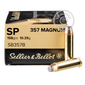 Photo detailing the 357 MAGNUM SELLIER & BELLOT 158 GRAIN SP (50 ROUNDS) for sale at AmmoMan.com.
