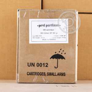 Photo detailing the 303 BRITISH PRVI PARTIZAN 150 GRAIN SPBT (20 ROUNDS) for sale at AmmoMan.com.