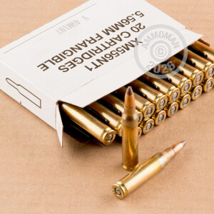 A photograph of 500 rounds of 50 grain 5.56x45mm ammo with a frangible bullet for sale.