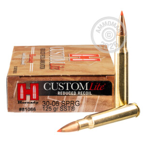 Image of the 30-06 SPRINGFIELD HORNADY CUSTOM LITE 125 GRAIN SST REDUCED RECOIL (20 ROUNDS) available at AmmoMan.com.