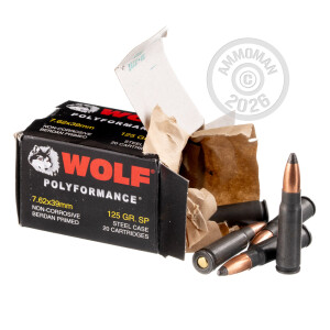 Image of the 7.62x39 WOLF POLYFORMANCE 125 GRAIN SP (1000 ROUNDS) available at AmmoMan.com.