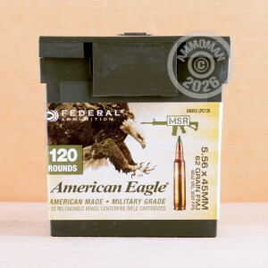 Image of bulk 5.56x45mm rifle ammunition at AmmoMan.com that's perfect for training at the range.