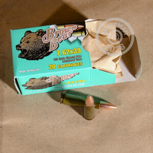 Photograph showing detail of 7.62X39 BROWN BEAR 123 GRAIN FMJ (20 ROUNDS)