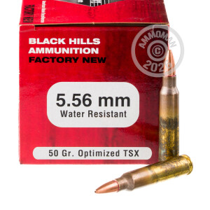 Photograph showing detail of 5.56X45 BLACK HILLS 50 GRAIN TSX (500 ROUNDS)