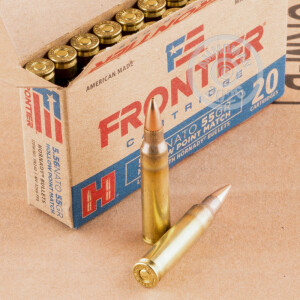An image of 5.56x45mm ammo made by Hornady at AmmoMan.com.