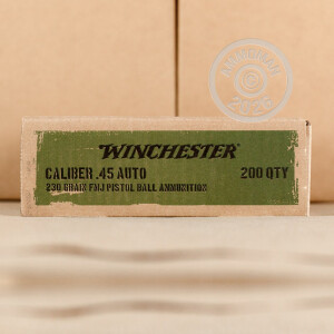 A photo of a box of Winchester ammo in .45 Automatic.