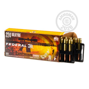A photograph of 200 rounds of 90 grain .224 Valkyrie ammo with a soft point bullet for sale.