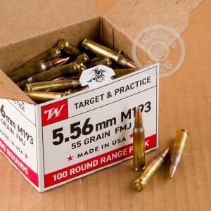 An image of 5.56x45mm ammo made by Winchester at AmmoMan.com.