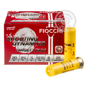 Photograph showing detail of 20 GAUGE FIOCCHI 2-3/4" 7/8 OZ. #8 SHOT (25 ROUNDS)