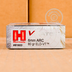 Image of Hornady 6mm ARC rifle ammunition.