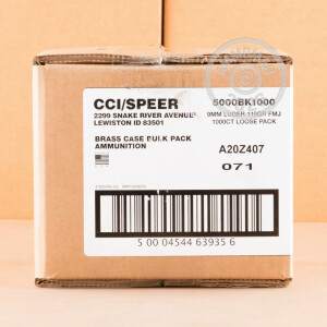 A photo of a box of Blazer Brass ammo in 9mm Luger.