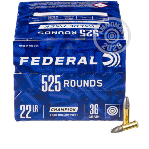 Image of the 22 LR FEDERAL CHAMPION 36 GRAIN LHP (525 ROUNDS) available at AmmoMan.com.