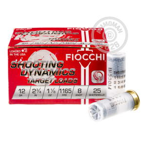 Photograph showing detail of 12 GAUGE FIOCCHI TARGET SHOOTING DYNAMICS 2-3/4“ 1-1/8 OZ. #8 SHOT (25 ROUNDS)