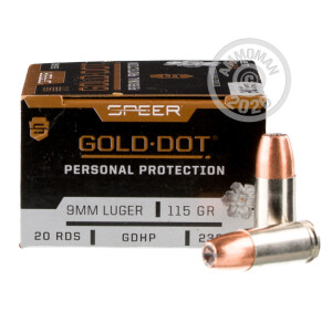 Photograph showing detail of 9MM LUGER SPEER GOLD DOT 115 GRAIN JACKETED HOLLOW POINT (20 ROUNDS)