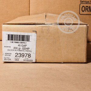 Photo detailing the .45 GAP SPEER GOLD DOT 200 GRAIN JHP (20 ROUNDS) for sale at AmmoMan.com.