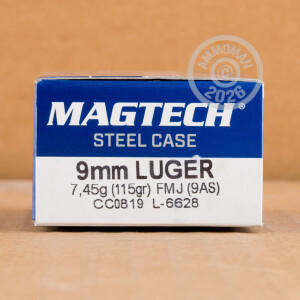 Image detailing the zinc plated steel case and boxer primers on the Magtech ammunition.