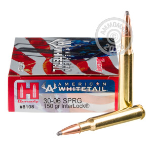 Photo detailing the 30-06 SPRINGFIELD HORNADY AMERICAN WHITETAIL 150 GRAIN SP (200 ROUNDS) for sale at AmmoMan.com.