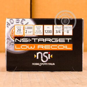 Image of 20 GAUGE NSI LOW RECOIL 2 3/4" 3/4 oz. #8 SHOT (25 ROUNDS)