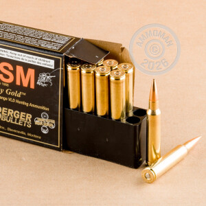 Photograph showing detail of 308 HSM Norma Magnum 168gr. Berger HPBT Hunting VLD - 20 Rounds