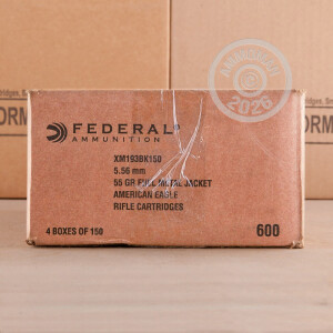 A photo of a box of Federal ammo in 5.56x45mm that's often used for training at the range.