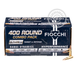 Photograph showing detail of 5.7x28MM FIOCCHI COMBO PACK 40 GRAIN FMJ & 40 GRAIN THP (400 ROUNDS)