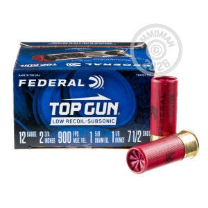 Photo detailing the 12 GAUGE FEDERAL TOP GUN SUBSONIC 2-3/4" 1-1/8 OZ. #7.5 Shot (250 ROUNDS) for sale at AmmoMan.com.