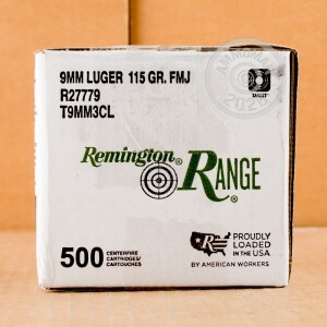 Image of 9mm Luger ammo by Remington that's ideal for training at the range.