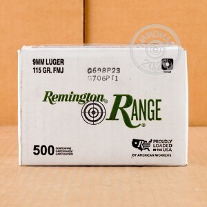 An image of 9mm Luger ammo made by Remington at AmmoMan.com.