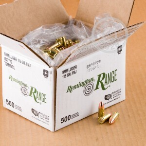 An image of 9mm Luger ammo made by Remington at AmmoMan.com.