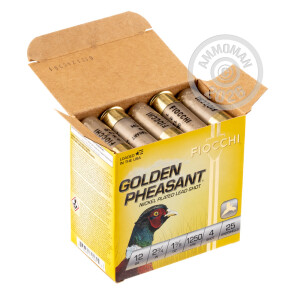 Image of 12 GAUGE FIOCCHI GOLDEN PHEASANT 2-3/4" 1-3/8 OZ. #4 NICKEL PLATED SHOT (25 ROUNDS)
