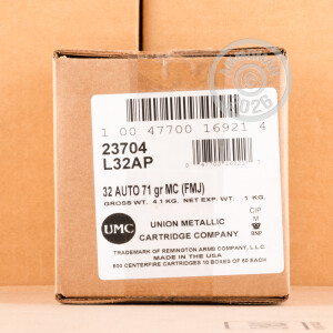 Photograph showing detail of 32 ACP REMINGTON UMC 71 GRAIN FMJ (50 ROUNDS)