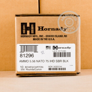 A photograph of 200 rounds of 75 grain 5.56x45mm ammo with a soft point bullet for sale.