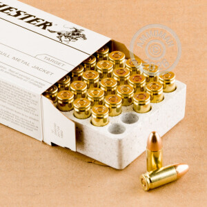 An image of 9mm Luger ammo made by Winchester at AmmoMan.com.
