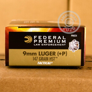 Photo of 9mm Luger Jacketed Hollow-Point (JHP) ammo by Federal for sale at AmmoMan.com.