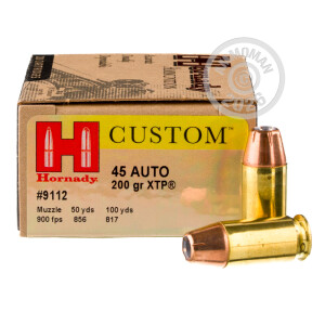 Photograph showing detail of 45 ACP HORNADY CUSTOM  200 GRAIN XTP JHP (20 ROUNDS)